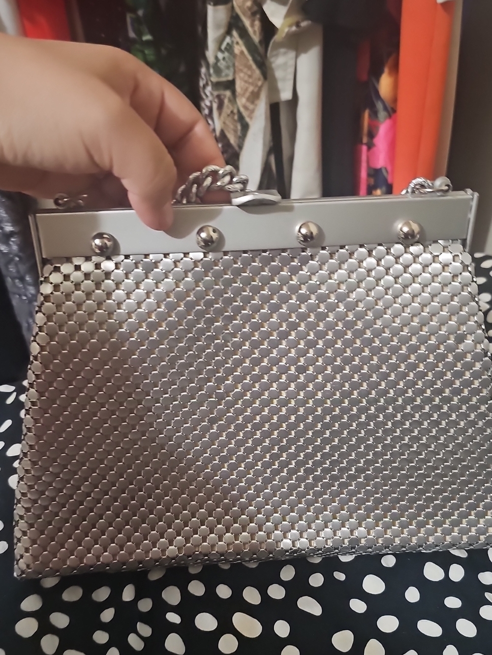 Whiting An David Vintage Metallic Silver Evening Handbag with Chain Handle